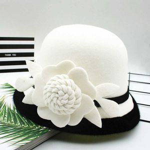 Beanie/Skull Caps Nieuwe Winter Winter Dames bloemen wollen pet hoeden fedoras vintage westerse emmer hoeden 10 kleuren warme vrouwelijke bowler hoeden h3 t221013