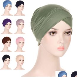 Bonnet / Crâne Caps Nouvelles Femmes Musulmanes Hijab Intérieur Cap Underscarf Solide Couleur Foulard Croix Bandeau Headwrap Turban Drop Del Dhgarden Dhjfk