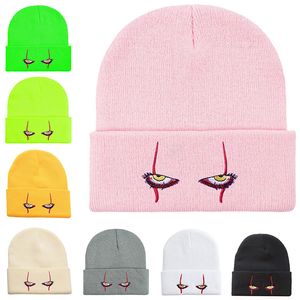 Bonnet/Crâne Casquettes Pennywise Scary Eyes Brodé Bonnet Tricoté Hiver Garder Au Chaud Chapeaux Avec Élément Terreur Adapté pour Halloween