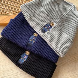 Bonnet/casquettes de crâne Polo Bear broderie tricot bonnet à revers chapeau d'hiver1