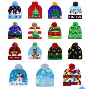 Beanie / Skull Caps Pom Sombreros navideños tejidos con luz LED Gorros navideños Cloghet Winter Deer Elk Gilrs Skl Cap Decoración del hogar Drop de Dhaco