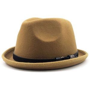 Beanie/Skull Caps Pork Pie Hat voor mannen met riemimitatie wollen vilt fedora hoeden winter herfst kerk roll -up rollige mode luxe vrouw jazz hoed t221013