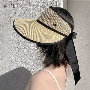 Beanie/Skull Caps PTAH Summer Sun Hats Mujeres Wide Brim Roll-up Paja Ligero Plegable Beach Hats Transpirable Sun Protection Empty Top Caps T221201