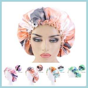 Beanie/Skull Caps Satin Silk Bonnet Sleep Cap Hoeden Tie-geverfde nachthoed Dubbele zij Salon hoofd Hair ers Caps For Women Christmas Gift D Dhhn5