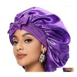 Banie / Capes de crâne Satin Hat à manche solide Sleep Night Sleep Cap Hair Care Bonnet Bonnet Nightcap Fomen Men Men Unisexe Caps Drop Deliver