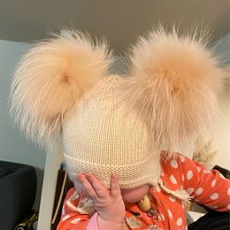 Beanie/Skull Caps Verkopen Baby Baby Muts met oorkleppen Angora Zacht Warm Bont Pom Gebreide Muts Kinderen Schattige Kinderen Winter Caps 231108