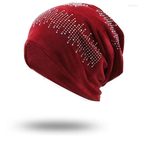 Bonnet/Crâne Casquettes Simple Tricoté Casquette Femme Gypsophile Diamant Skullies Bonnets D'hiver Chapeaux Couleur Unie Coton En Gros Oliv22