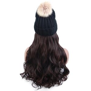 Bonnet/Casquettes de tête de mort Ski Chapeaux d'hiver Perruque de cheveux Bonnet Attaché Chapeau pour fille Hang Out Coton naturel en tricot pour femme Bonnet/bonnet de tête de mort