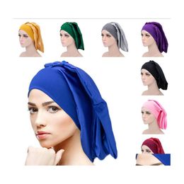 Beanie/Skull Caps Solid Color Bath Head Wrap Night Shee Elastische brede band Bonnet Dames Satin Hat Hair Care Drop Delivery Fashion Acc Dh3ig