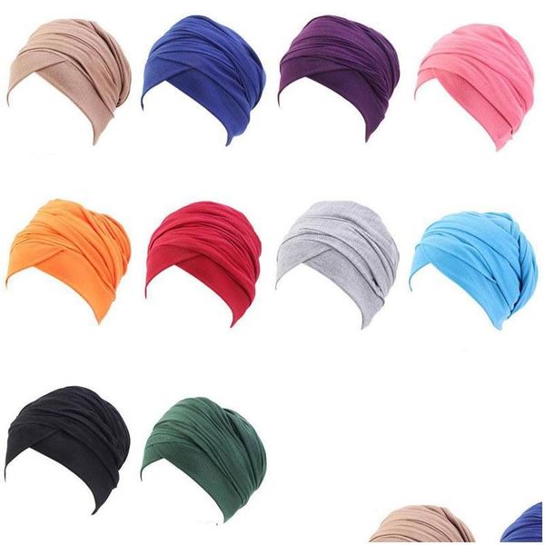 Bonnet / crâne Caps Couleur solide Coton Femme Lady Stretch Boneie Turban Girl Chemo-Head Wrap Hat Accessoires Accessoires Drop Livraison Fashion Dhkww