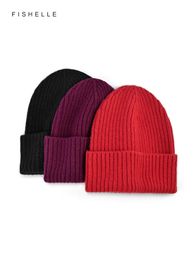 Beanie / Skull Caps Cor sólida vermelho puro lã chapéus mulheres homens chapéu de lã quente outono inverno boné adultos gorro de malha gorros luxo presente de férias 231108