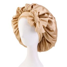 Beanie / Skull Caps Color sólido Satin Bowknots Sleep Bonnet para mujer Lady Headwrap Night Hat Cuidado del cabello Moda Headwear Drop Delivery Dhhdi