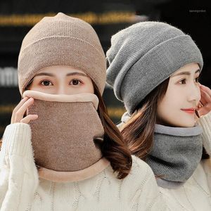 Beanie/Skull Caps Solid Color Women's Hat Scarf Set zacht Warm Winter Beanie Dikke pluche Cap1