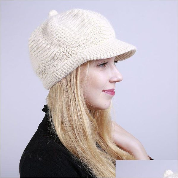 Beanie / Skull Caps Solid Winter Warm Cap Knit Rabbit Fiber Beanie Hats Veet Mujeres Skl Fashion Drop Delivery Accesorios Bufandas Guantes Dh7Ee