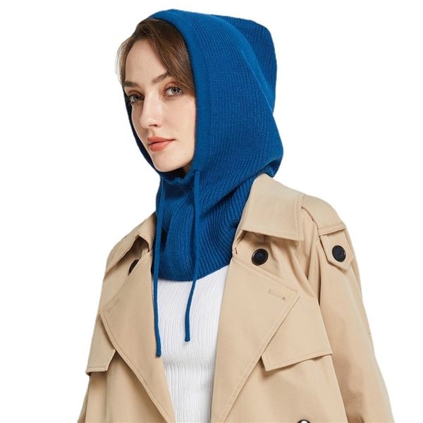 Sparsil unisexe tricot écharpe capuche chapeau hiver femmes cachemire bonnet Bonnet dame laine cou visage protéger cagoule Skullies hommes à capuche 230905