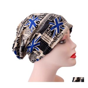 Beanie/Skull Caps Spring herfst Skl hoeden klassieke vlagafdruk casual solide kleur katoen vrouwelijk hoed vrouwen mannen bonnet beanie cap drop de oteur