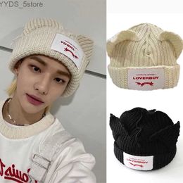 Beanie / Skull Caps StrayKids HyunJin Sombrero de punto WAYV HENDERY INS Estilo Lana Gato Oreja Sombrero Invierno Cálido Gorro decorativo Pareja Regalos de Navidad YQ231108