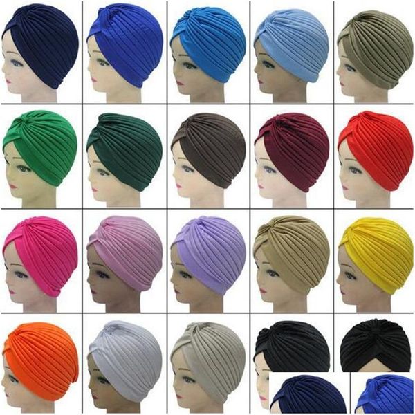 Beanie / Skull Caps Stretchy Turban Head Wrap Band Sleep Hat Chemo Bandana Hijab Plisado Indio Musulmán Pañuelo Beanie Cap Drop Deliv Dhgfw