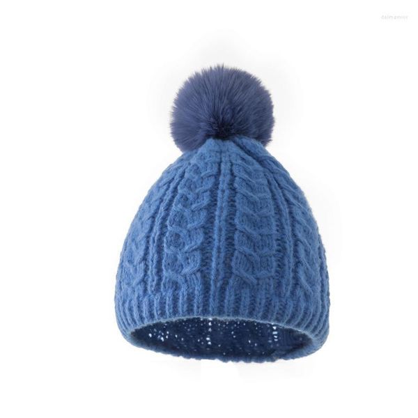Bonnet/crâne casquettes rayé acrylique laine femmes chapeaux en hiver 2022 automne et chapeau Style boule tricoté couleur Pure chaud extérieur Delm22