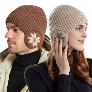 Beanie/Skull Caps De nieuwe unisex Add-bontgevoerde wintergebreide muts met oorbellen en modieuze muts geschikt voor heren dames en outdoor klassieke warme mutsen 231023