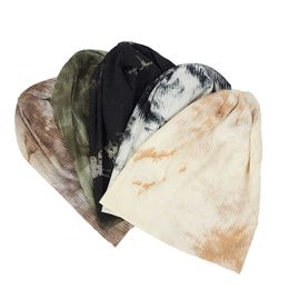 Bonnet / Skull Caps Tie Dye Coton Côtelé Bonnets Chapeaux Pour Femmes Hommes Automne Hiver Tricoté Slouchy Caps Unisexe Mode Skullies Bonnets Gorras T221020