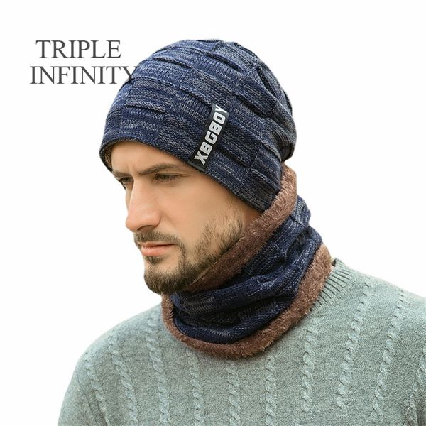 Bonnet/Crâne Casquettes TRIPLE INFINITY Haute Qualité Hommes Chapeau D'hiver Écharpe Épais Confortable Doux Hiver Chaud Bonnets Chapeau Pour Hommes Mode Tricoté Chapeaux 230915