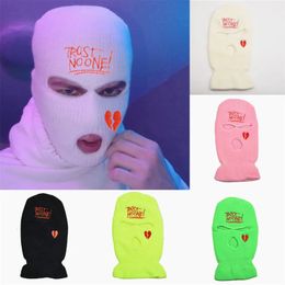 Beanie Skull Caps Trust No One Borduren Winter Skimasker 3 Gaten Volledige Gezicht Bivakmuts Hoeden Voor Dames Heren Warme Gebreide Muts Buitensporten 231122