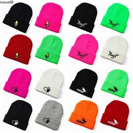 Beanie/Totenkopfkappen, Unisex, Beanie-Mütze, Acryl-Mütze, modisch, warm, Skullies, Strickmütze, Süßigkeiten, einfarbig, weiblich, lässig, Mädchen, Wintermütze, Hüte für Damen, J230518