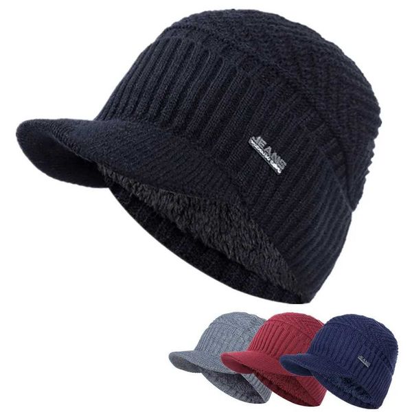 Bonnet/Crâne Casquettes Unisexe Chaud Chapeaux D'hiver Élégant Ajouter Fourrure Doublé Doux Bonnet Avec Bord Épais Hiver Tricoté Chapeaux Pour Hommes Femmes Livraison Directe YQ240207