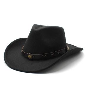 Beanie/Skull Caps Unisex Western Cowboy Hats For Men Wide Brim Fedora hoeden vrouwen Solid Color Jazz Hat Vintage Filt Panama Cap met lederen riem T221013