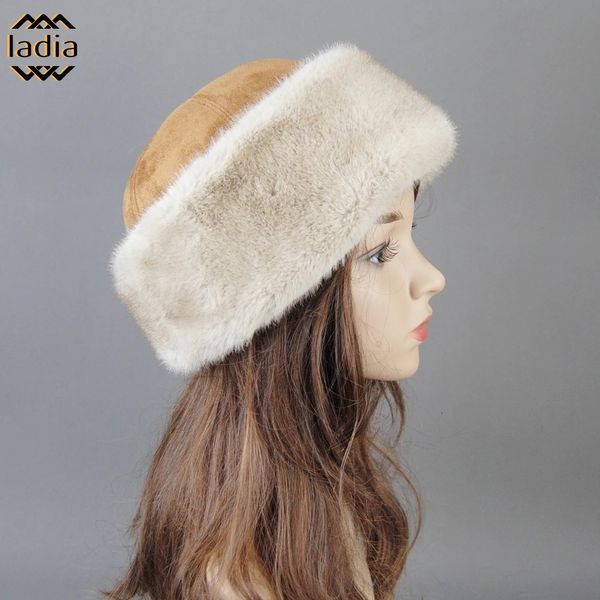 Beanie Skull Caps Ushanka Hat Falso Marca Visón Sombreros de piel para mujeres Cálido Ruso Invierno Lujoso Cap 231219