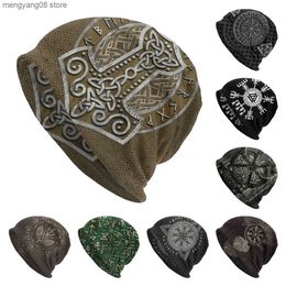 Beanie/Gorras de calavera Vikingos Ragnar Lothbrok Skullies Gorros Gorros Mjolnir The Hammer Knit Hat Invierno Cálido Bonnet Sombreros Hombres Mujeres Street Ski Cap T240116