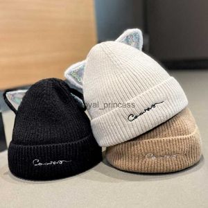 Gorro/calavera gorra de invierno tibio lindos orejas de gato bikini para mujer gorro de lana gris gris sombrero de peluche suave de estilo de moda