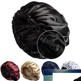 Bonnet / Casquettes De Crâne Weooar Réglable Double Face Femmes Satin Chapeau Cheveux Bonnet De Nuit Pour Slee Beanie Soie Bonnet Chirurgical Hommes Gir Dhgarden Dhqap