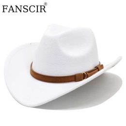 Bonnet / Crâne Caps Western Cowboy Cap Pour Hommes Vintage Fascinator Fête De Mariage Blanc Laine À Large Bord Fedoras Hiver Luxe Élégant Chapeaux Pour Femmes T221013