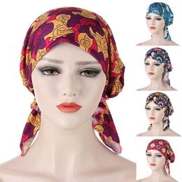 Beanie/Skull Caps Western Style eenvoud gebogen bloemendoek twee staartbloem tulband hoed moslim eenvoudige chemotherapie ademende delm22