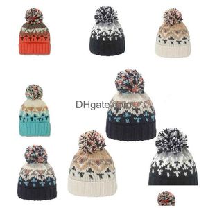 Beanie / Skull Caps Sombrero al por mayor Protección para los oídos Cálido Punto Nieve Lana Pom Beanie Sombreros Df295 Entrega de gotas Accesorios de moda Scar Dh16V