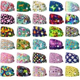 Beanie Skull Caps Wholesale unisex scrubs cap verstelbare katoenen printing hoeden verpleegkundige uniform accessoires ziekenhuis schoonheidswinkel werk 230818