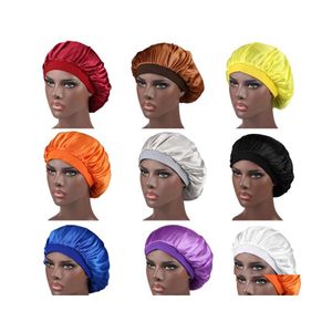 Beanie/Skull Caps Wide Band Elastische Solid Color Satijnen Night Hat For Women Girl Soft Slee Bonnet Beanie Fashion Headwar Drop Lever Dh1vz