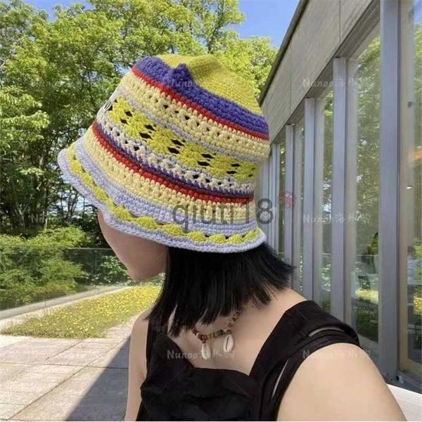 Bonnet/Casquettes de crâne Chapeaux à large bord Chapeaux de seau Chapeaux de seau au crochet faits à la main pour femmes Y2k Mode Chapeau de plage d'été Chapeau tricoté creux coréen 230428 x0922