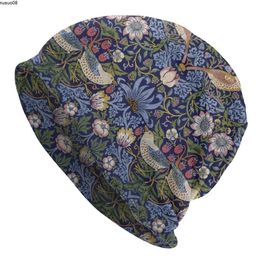 Bonnet / Crâne Casquettes William Morris Strawberry Thief Bonnet Femme Hip Hop Bonnet En Tricot Pour Hommes Femmes Automne Hiver Chaud Textile Motif Bonnets Casquettes J230518