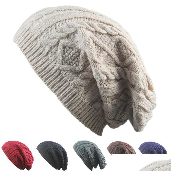 Bonnet / Casquettes De Crâne Hiver Baggy Slouchy Beanie Chapeau Laine Tricoté Bonnet Chaud Pour Hommes Femmes Hip Hop Casual Mode Pluvier Drop Delivery Acce Dhlqf