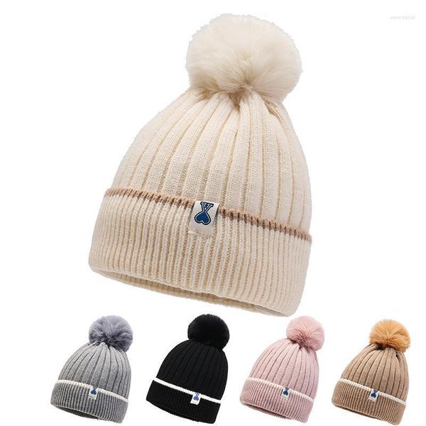 Bonnet/crâne casquettes hiver marque femmes en peluche pompon chapeaux tricoté épais crâne Bonnets pour femmes DesignerBeanie/crâne Wend22