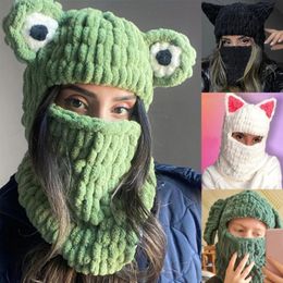 Bonnet Crâne Caps Hiver Dessin Animé Chapeau À Tricoter Mignon Animal Oreille Cosplay Sport En Plein Air Laine Coupe-Vent Chapeaux Balaclava P o Accessoires 231129