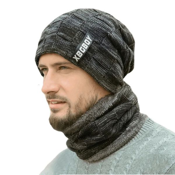 Gorro/Gorras de calavera Sombrero de invierno Bufanda Conjuntos de forro de piel Gorros Sombreros para hombres Mujeres Gorros Bacalava Gorro Calentador de cuello Terciopelo Espesar Bobble Hat Hombre 231027