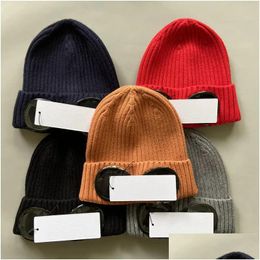 Beanie/Totenkopfkappen Wintermütze Zwei Goggle Beanie Caps Männer Frauen Designer Wolle Gestrickte Brillenkappe Outdoor-Sporthüte Unie Beanies Drop Dhpbi