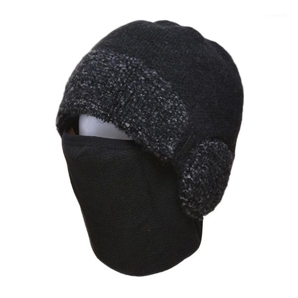 Bonnet/crâne casquettes chapeaux d'hiver pour hommes femmes chapeau casquette ensemble masque écharpe tricoté laine 2021 Bonnet cagoule V0B11