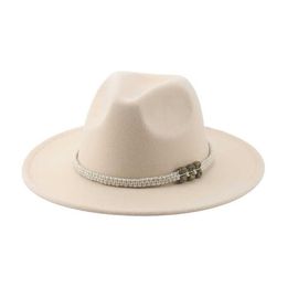 Beanie Skull Caps Winterhoeden voor vrouwen Herfsthoed Fedora Vilten Man Hoed Panama Casual Vintage Western Cowboy Chain Brede Rand 62m 283n
