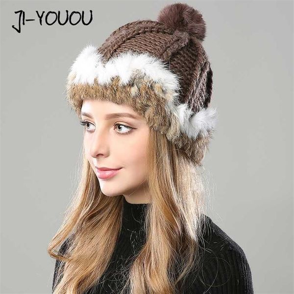 Bonnet Skull Caps Chapeaux d'hiver pour femmes Beanie Girls 2021 Chapeau Pompon de fourrure tricoté au crochet Skullies Cachemire Vison War224T