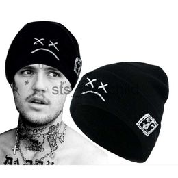 Beanie / Skull Caps Invierno LilPeep bordado sombrero de punto expresión de cara triste hombres divertidos mujeres gorro x0907